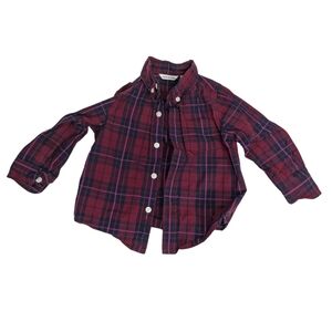 Janie and Jack Plaid Button Down Shirt | Baby Boy 12–18M | Burgundy Collared Top
